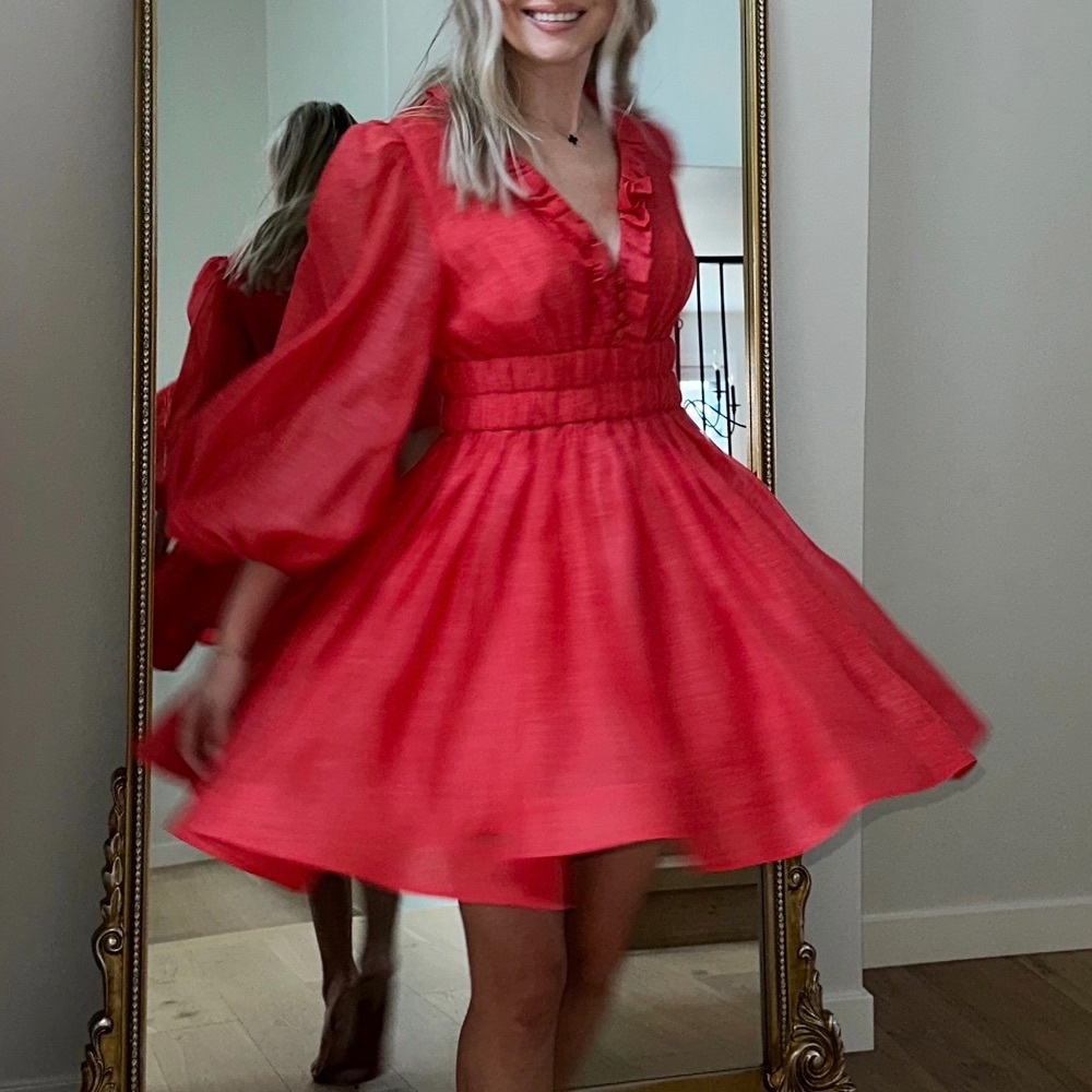 Zimmerman Prima frill v neck mini dress